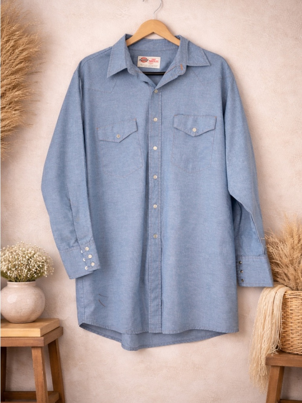 Dickies Western Pearl Snap Chambray Shirt XL Workwear